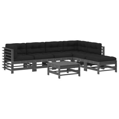 vidaXL 7-delige Loungeset met kussens massief hout grijs