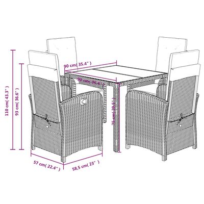 vidaXL 5-delige Tuinset met kussens poly rattan grijs