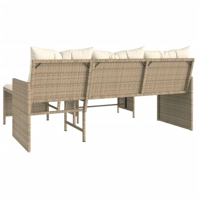 vidaXL Tuinbank met tafel en kussens L-vormig poly rattan beige