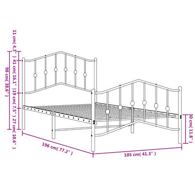 vidaXL Bedframe met hoofd- en voeteneinde metaal wit 100x190 cm