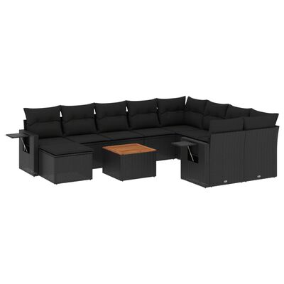 vidaXL 11-delige Loungeset met kussens poly rattan zwart