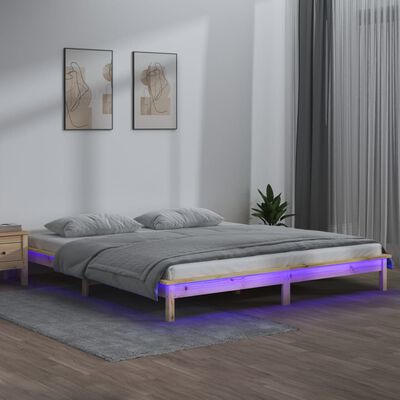 vidaXL Bedframe LED massief hout 135x190 cm