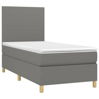 vidaXL Boxspring met matras en LED stof donkergrijs 90x200 cm