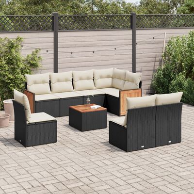 vidaXL 9-delige Loungeset met kussens poly rattan zwart