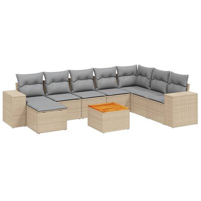 vidaXL 9-delige Loungeset met kussens poly rattan beige