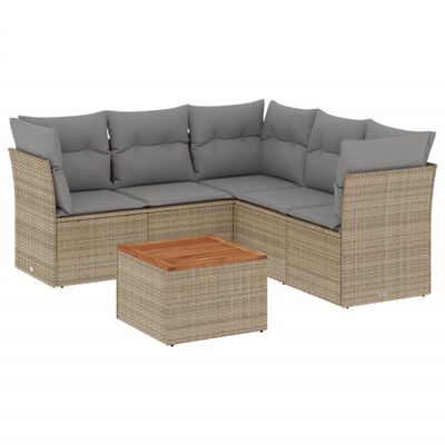 vidaXL 6-delige Loungeset met kussens poly rattan beige