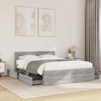 vidaXL Bedframe met hoofdeinde bewerkt hout grijs sonoma 140x190 cm