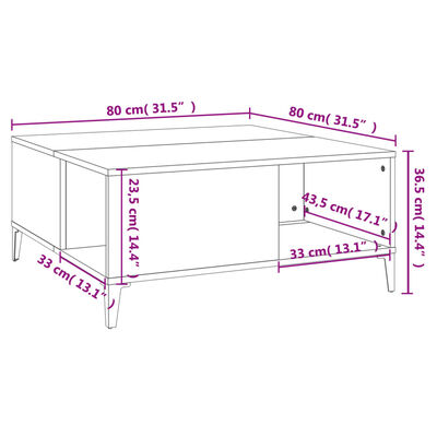 vidaXL Salontafel 80x80x36,5 cm bewerkt hout hoogglans wit