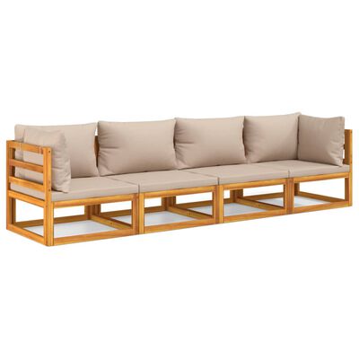 vidaXL 4-delige Loungeset met kussens massief hout taupe