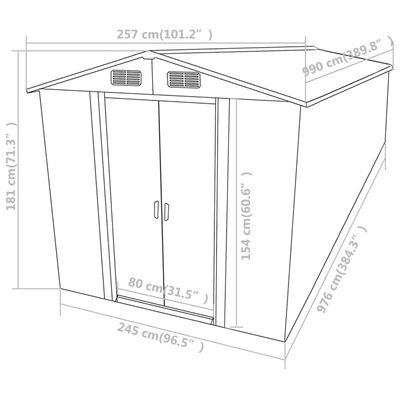 vidaXL Tuinschuur 257x990x181 cm gegalvaniseerd staal grijs