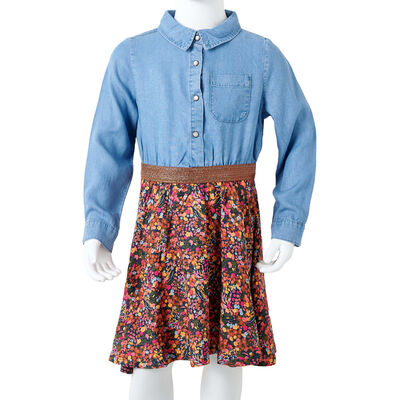 Kinderjurk met lange mouwen 128 marineblauw en denimblauw