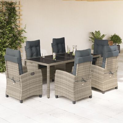 vidaXL 7-delige Tuinset met kussens poly rattan grijs