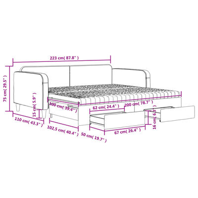 vidaXL Slaapbank met onderschuifbed en lades 100x200 cm stof zwart