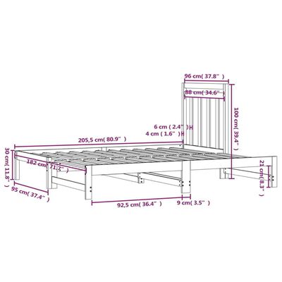 vidaXL Slaapbank uitschuifbaar massief grenenhout zwart 2x(90x200) cm