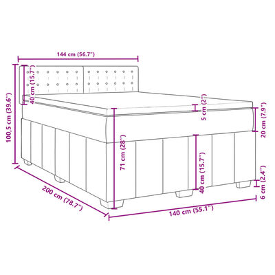 vidaXL Boxspring met matras stof donkerbruin 140x200 cm