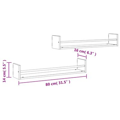 vidaXL Wandschappen met stangen 2 st 80x16x14 cm Sonoma eikenkleurig