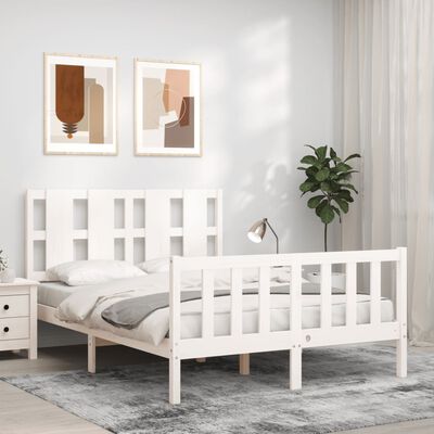 vidaXL Bedframe met hoofdbord massief hout wit 120x200 cm