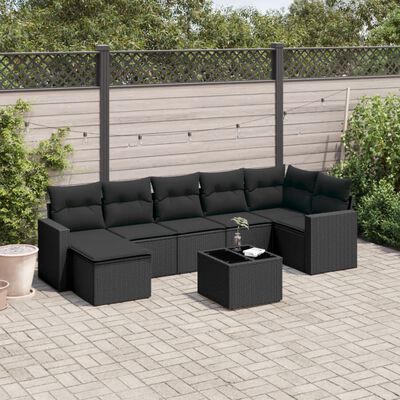 vidaXL 8-delige Loungeset met kussens poly rattan zwart