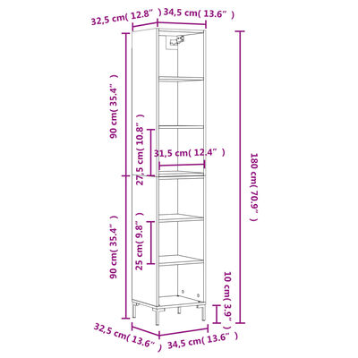 vidaXL Hoge kast 34,5x32,5x180 cm bewerkt hout wit