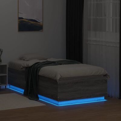 vidaXL Bedframe met LED-verlichting grijs sonoma eikenkleurig 90x190cm