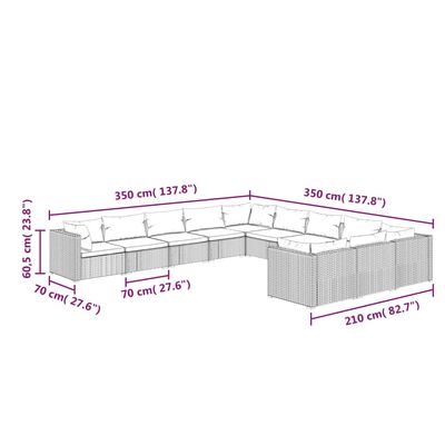 vidaXL 11-delige Loungeset met kussens poly rattan zwart