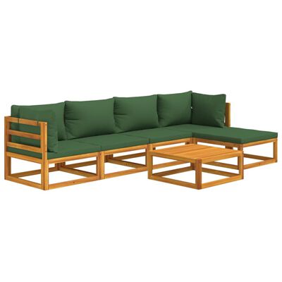 vidaXL 6-delige Loungeset met groene kussens massief hout