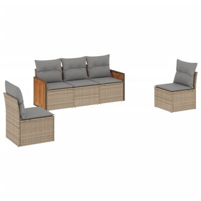 vidaXL 5-delige Loungeset met kussens poly rattan beige