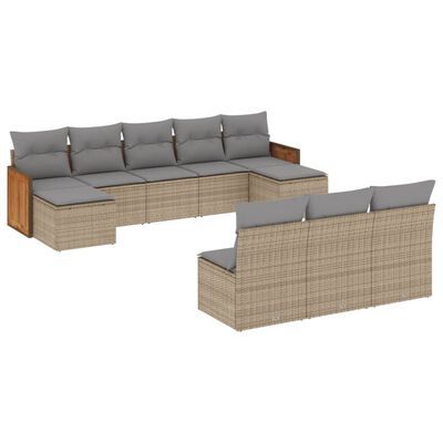 vidaXL 10-delige Loungeset met kussens poly rattan beige