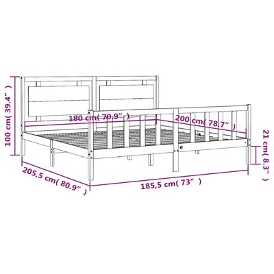 vidaXL Bedframe met hoofdbord massief hout wit 180x200 cm