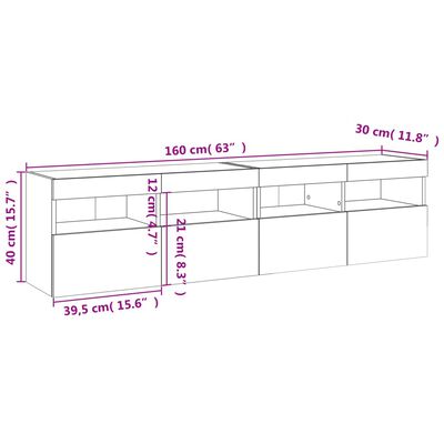 vidaXL Tv-wandmeubels met LED-verlichting 2 st 80x30x40 cm wit