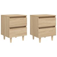 vidaXL Nachtkastjes 2 st met houten poten 40x35x50cm sonoma eikenkleur