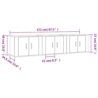 vidaXL Tv-wandmeubels 3 st 57x34,5x40 cm gerookt eikenkleurig