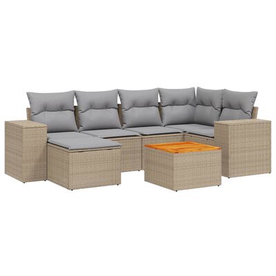 vidaXL 7-delige Loungeset met kussens poly rattan beige