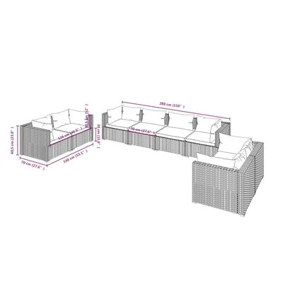 vidaXL 8-delige Loungeset met kussens poly rattan zwart