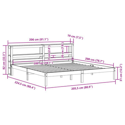 vidaXL Bedframe met hoofdbord massief grenenhout wasbruin 200x200 cm