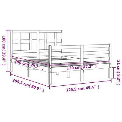 vidaXL Bedframe met hoofdbord massief hout wit 120x200 cm