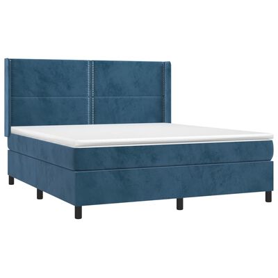 vidaXL Boxspring met matras en LED fluweel donkerblauw 160x200 cm