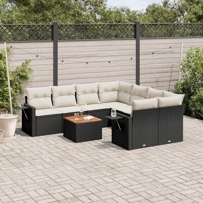 vidaXL 9-delige Loungeset met kussens poly rattan zwart