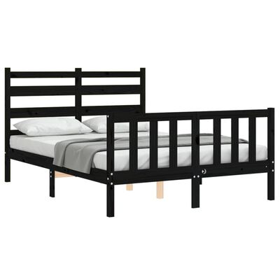 vidaXL Bedframe met hoofdbord massief hout zwart 140x190 cm