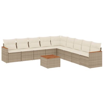 vidaXL 10-delige Loungeset met kussens poly rattan beige