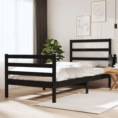 vidaXL Bedframe massief grenenhout zwart 75x190 cm