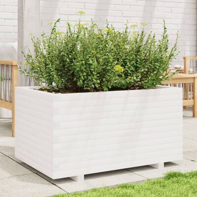 vidaXL Plantenbak 90x60x49,5 cm massief grenenhout wit