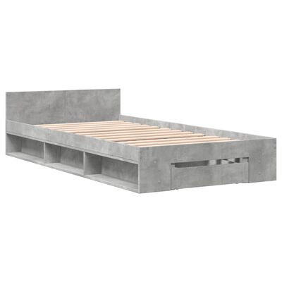 vidaXL Bedframe met lade bewerkt hout betongrijs 75x190 cm