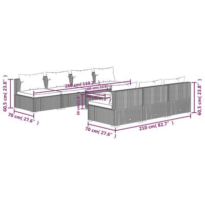 vidaXL 8-delige Loungeset met kussens poly rattan zwart