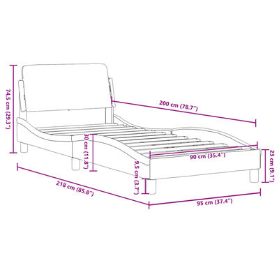 vidaXL Bedframe met hoofdeinde fluweel donkergrijs 90x200 cm