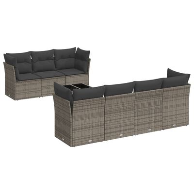 vidaXL 8-delige Loungeset met kussens poly rattan grijs