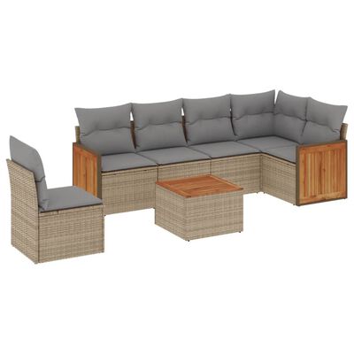 vidaXL 7-delige Loungeset met kussens poly rattan beige