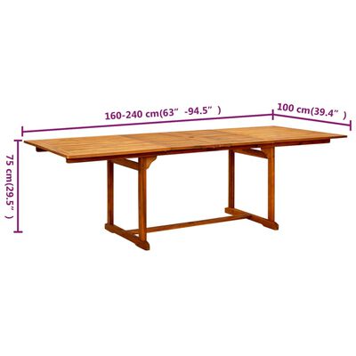 vidaXL Tuintafel (160-240)x100x75 cm massief acaciahout