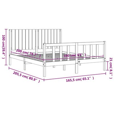 vidaXL Bedframe met hoofdbord massief hout 160x200 cm