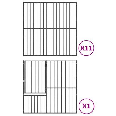 vidaXL Hondenkennel 12 panelen gepoedercoat staal zwart